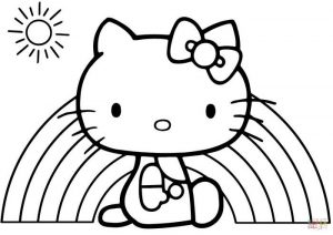 Easy Coloring Pages Hello Kitty Rainbow